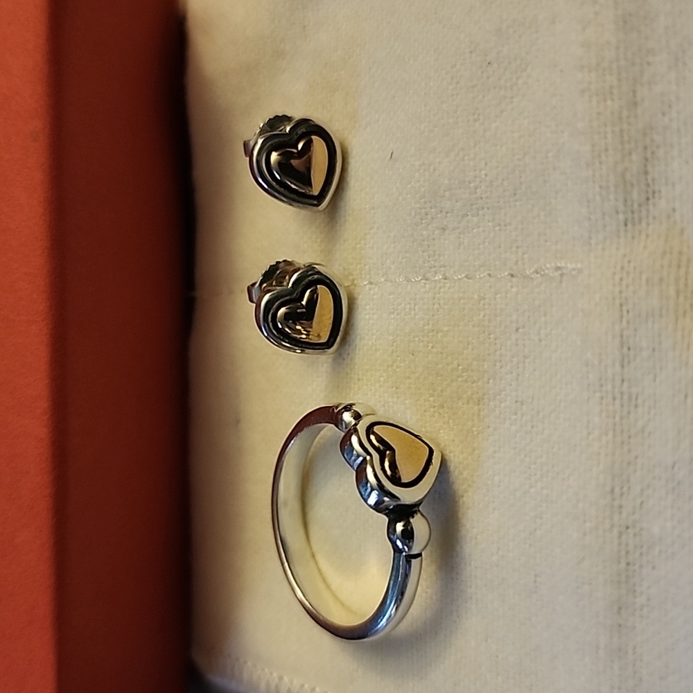 James Avery Retired Sterling Silver & 14k Gold True Heart Earrings & Ring Set